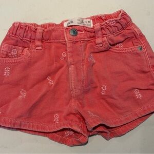 Zara Coral Embroidered Floral Denim Shorts